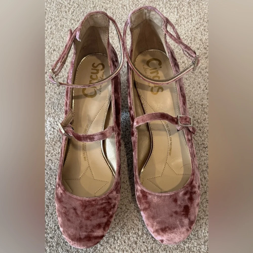 Circus by Sam Edelman Velvet Joyce Pumps Heels in Mauve Pink Mary Jane Shoes - Picture 4 of 12
